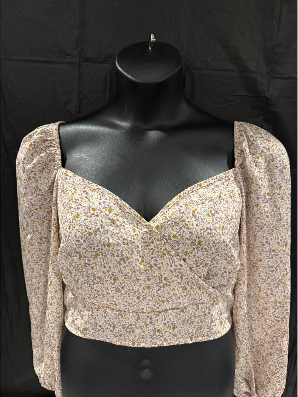 SHEIN Curve floral long sleeve cropped blouse wrap cream floral Size 1 XL